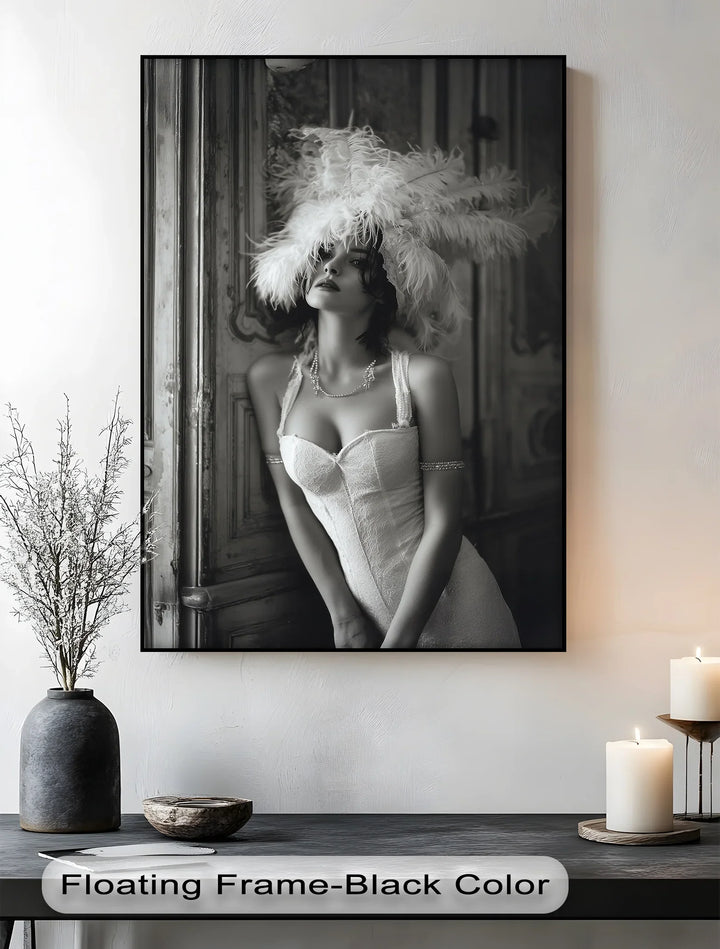 Feathered Elegance – Vintage-Inspired Female Portrait Canvas Print - MyPhotoStation