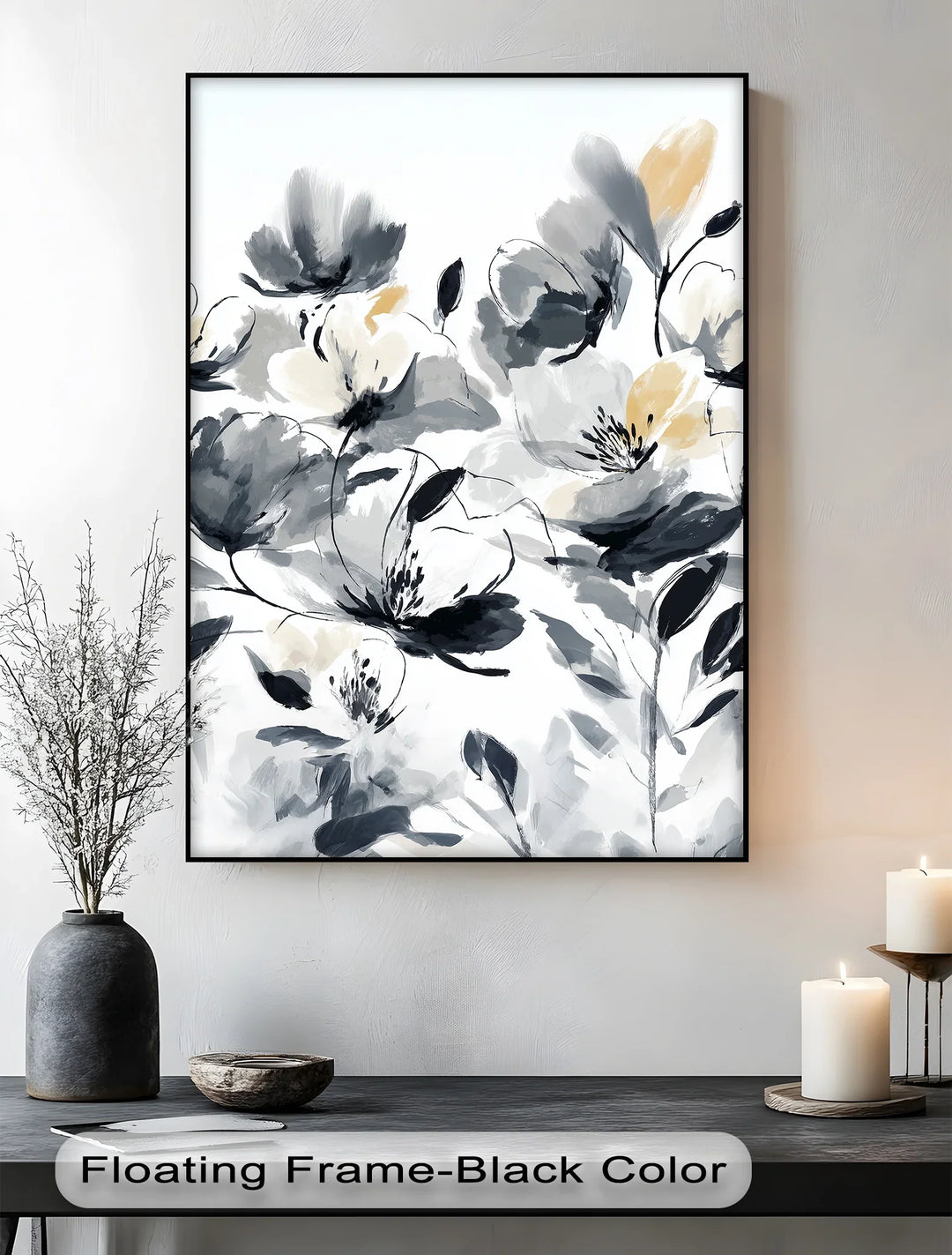 Monochrome Elegance – Black and Ivory Abstract Floral Canvas Print - MyPhotoStation