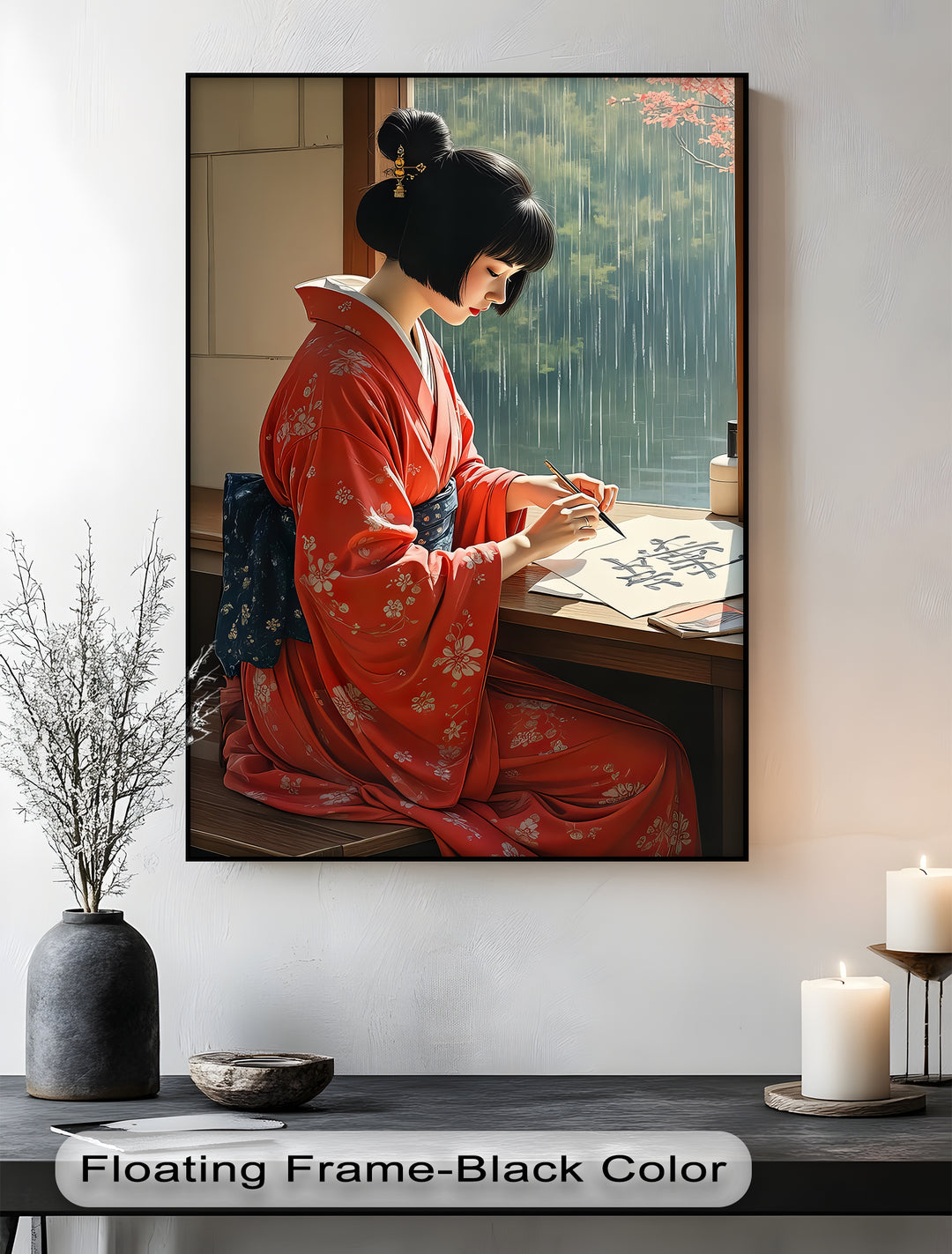 Graceful Serenity – Japanese Woman in Kimono Canvas Wall Art | Framed Art