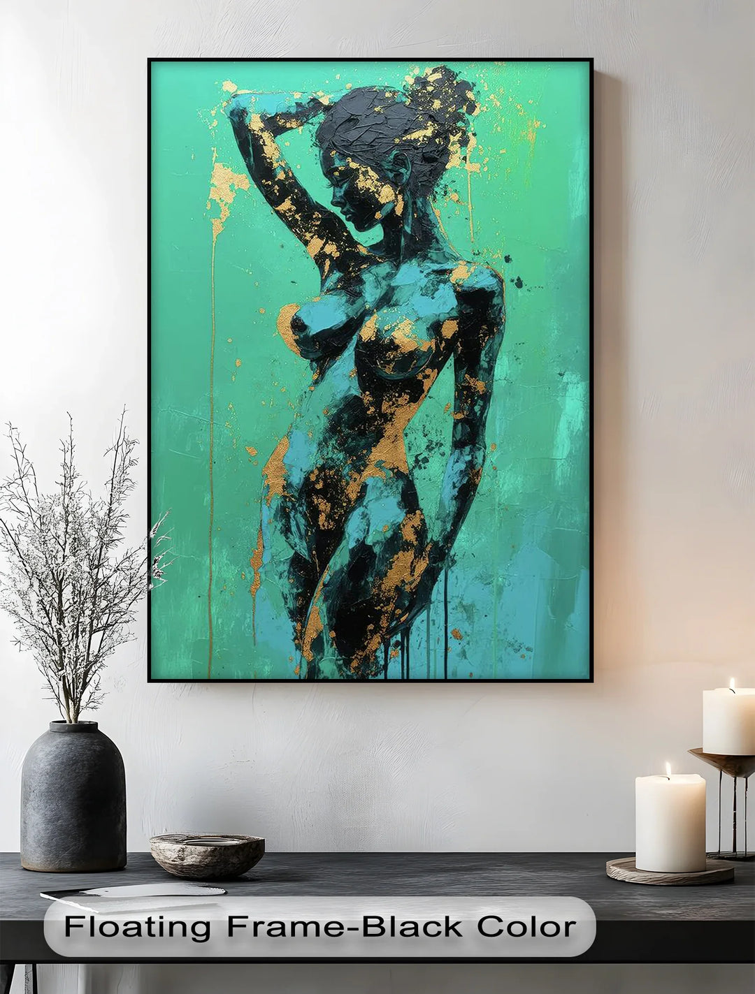 Golden Muse – Teal and Gold Abstract Nude Canvas Print - MyPhotoStation