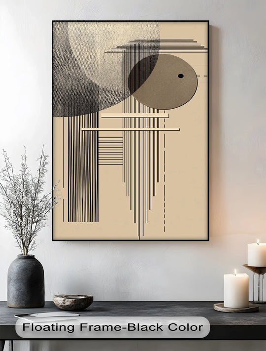 The focal point highlights the balanced composition of the Modern Geometric Harmony minimalist abstract lines canvas artwork, an eye-catching piece of canvas artwork that brings visual interest.