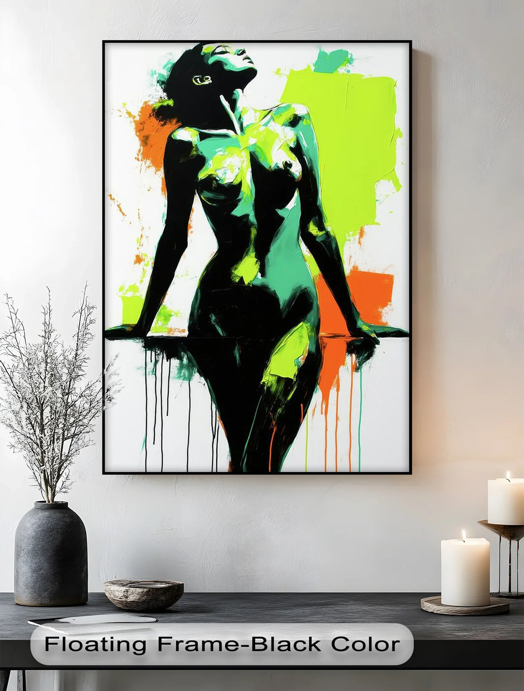 Electric Confidence – Neon Green and Black Abstract Nude Canvas Print - MyPhotoStation