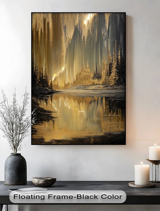 Golden Northern Lights Reflection – Abstract Landscape Canvas Print - MyPhotoStation