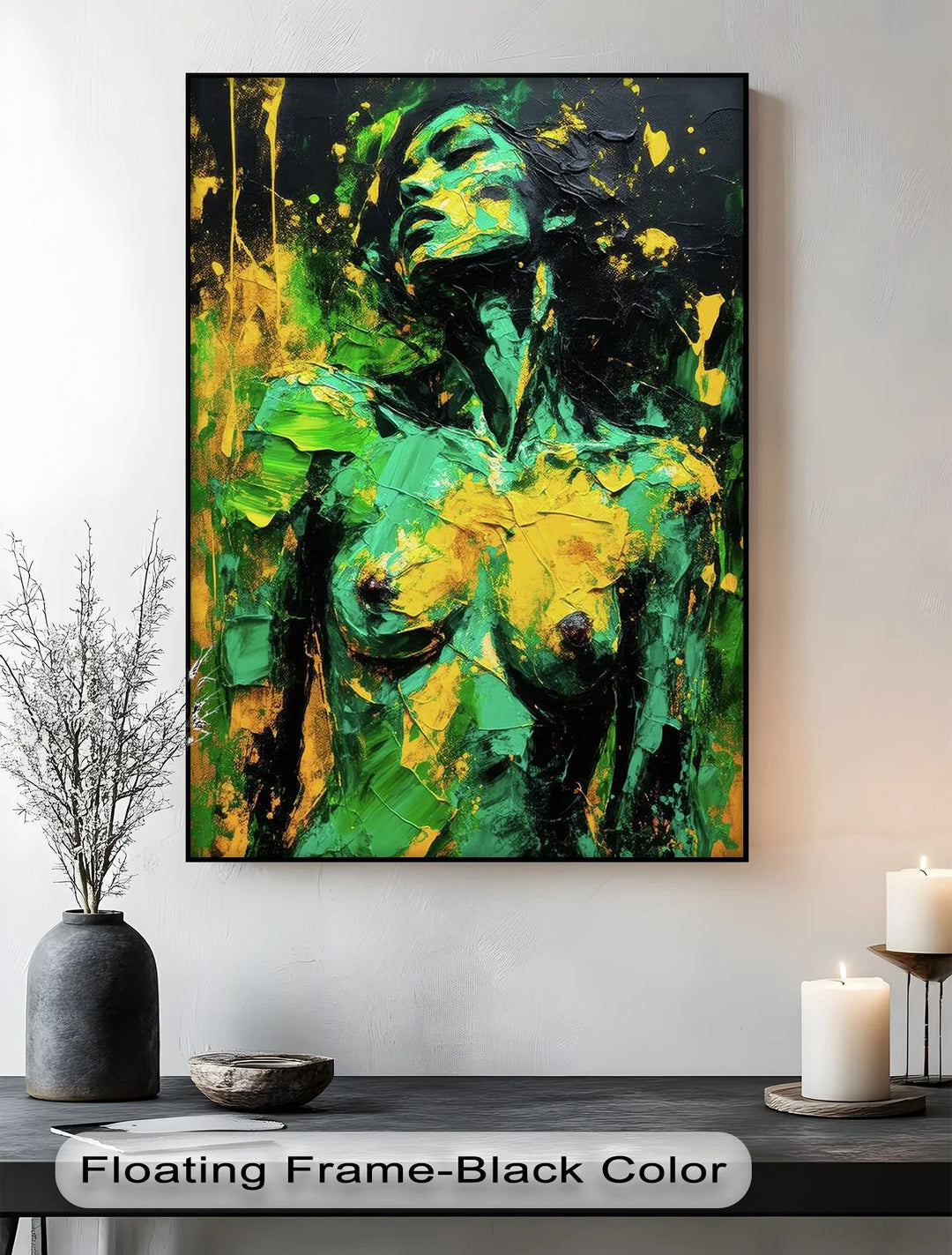 Verdant Awakening – Green and Yellow Abstract Nude Canvas Print - MyPhotoStation