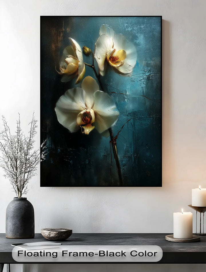 White Orchids in Golden Glow – Elegant Botanical Canvas Print - MyPhotoStation