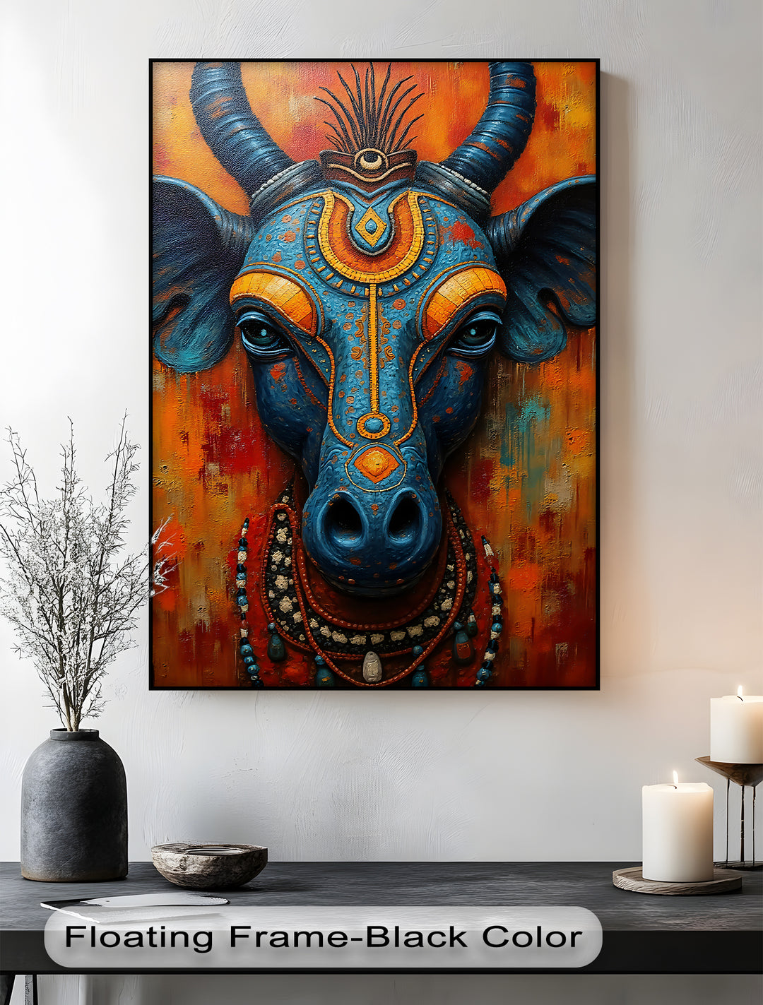 Mystical Blue Bull – Sacred Indian Canvas Wall Art | Artwork Canvas