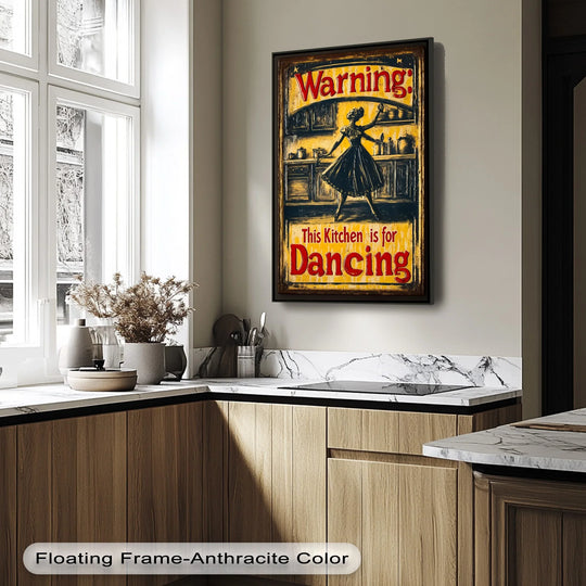 Analyzing the surface texture, the vintage kitchen canvas artwork displays a coarse, tactile finish enhancing the print's retro aesthetic and bold design.