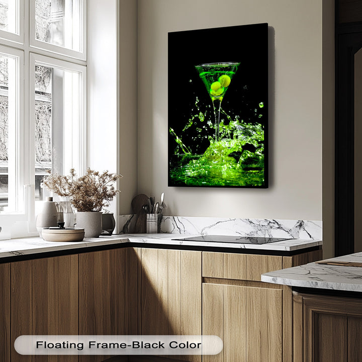The high-quality canvas art print captures the vibrant neon green martini, showcasing excellent material clarity and detail.