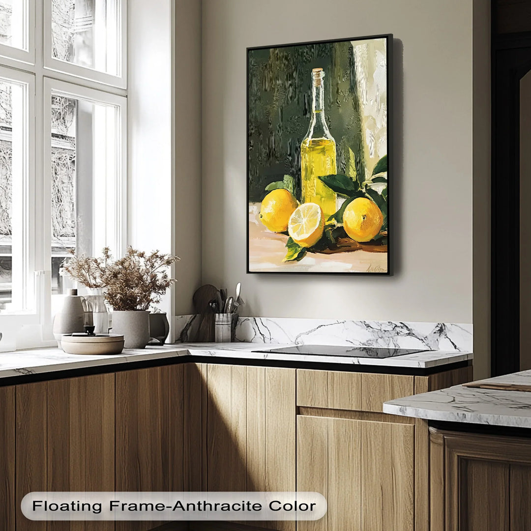 Mediterranean Essence – Lemons and Olive Oil Canvas Print - MyPhotoStation