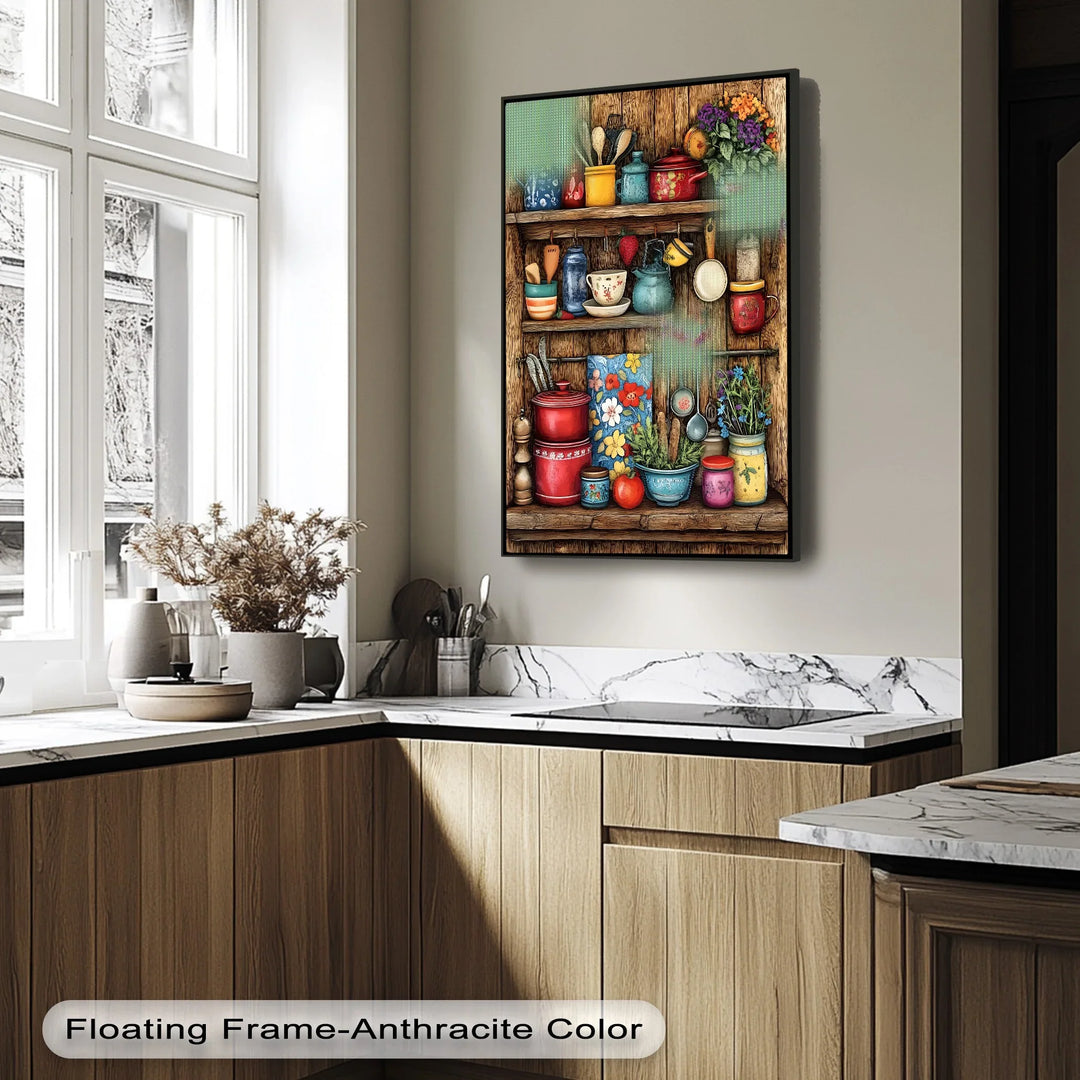 Rustic Kitchen Shelf – Vintage Floral Kitchen Canvas Print - MyPhotoStation