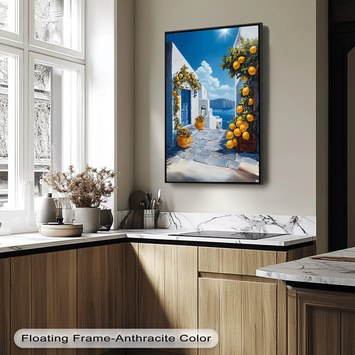 Santorini Sunshine – Mediterranean Lemon Street Canvas Print - MyPhotoStation