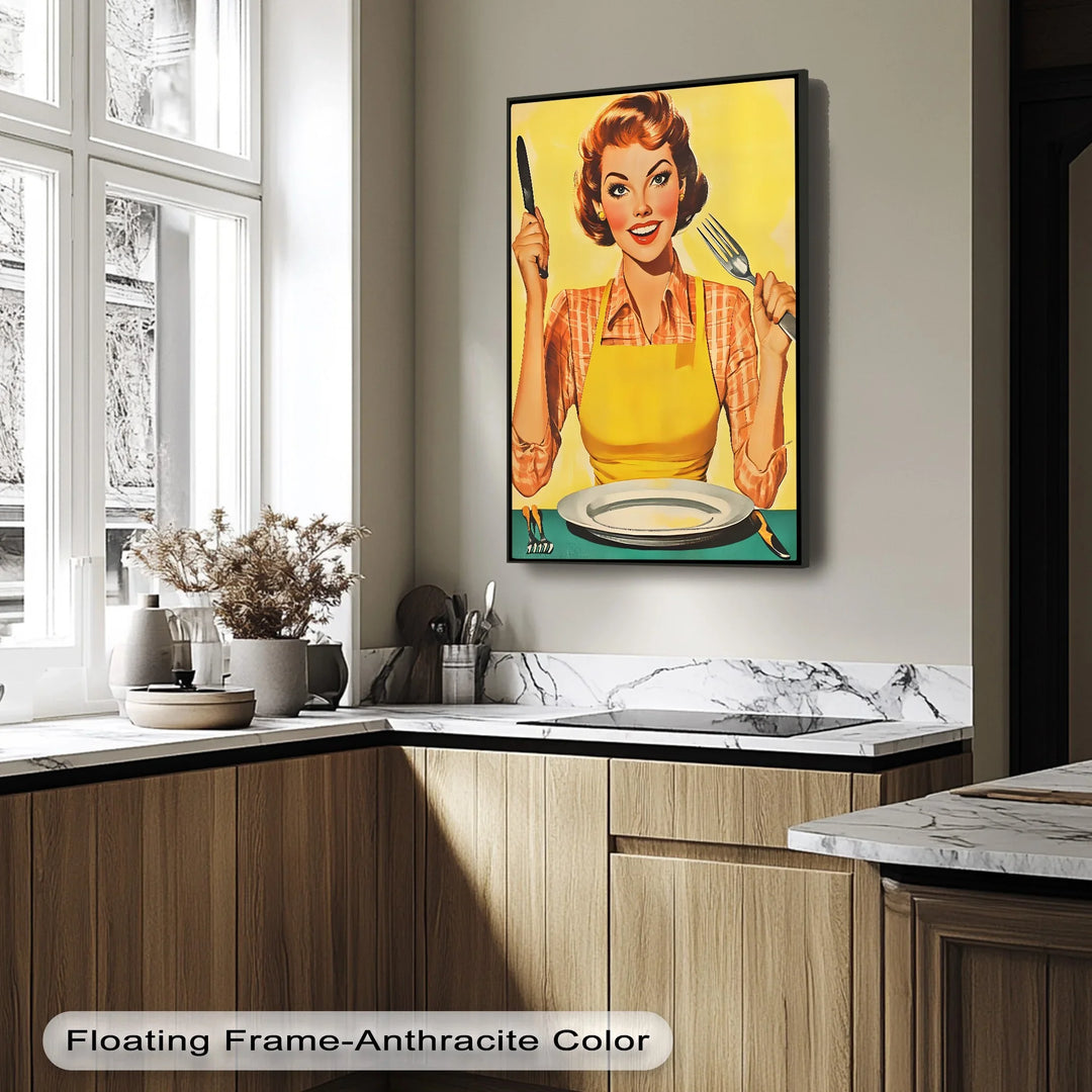 Hungry & Happy – Retro Kitchen Lady Canvas Print - MyPhotoStation