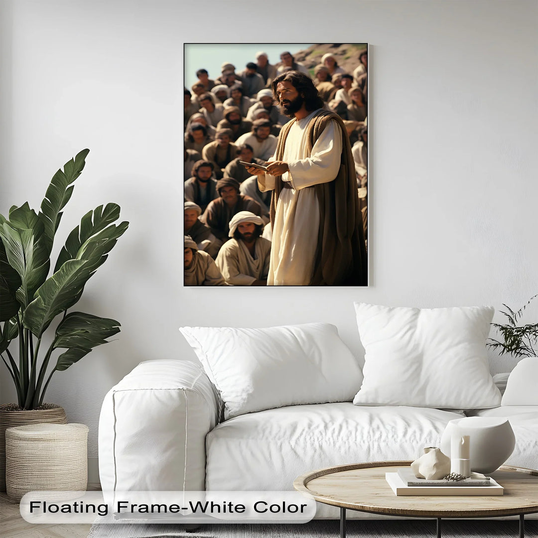 Bring sacred presence into your home with this vivid canvas painting of Christ delivering his message.

