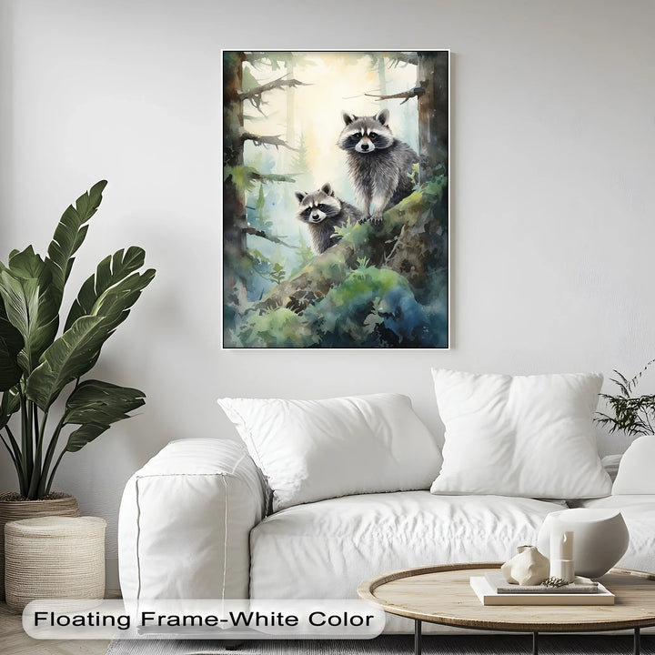 Curious Companions – Raccoons in Forest Animal Canvas Print - MyPhotoStation