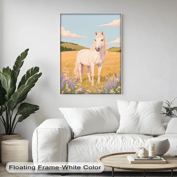 Golden Meadow Stallion – Horse in Wildflower Field Animal Canvas Print - MyPhotoStation
