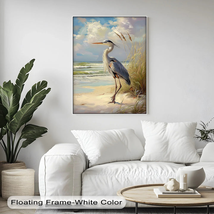 Coastal Grace – Majestic Heron by the Shore Canvas Print - MyPhotoStation