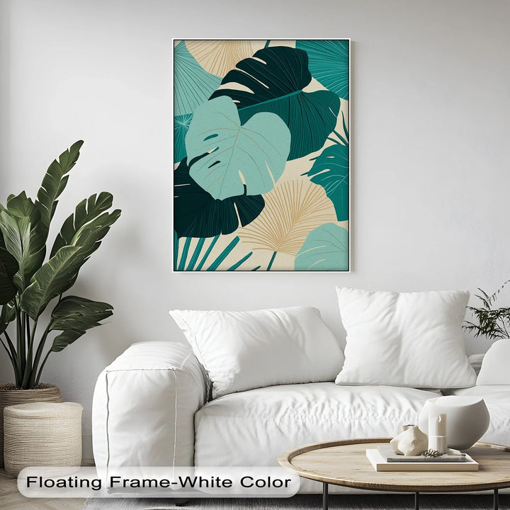 Tropical Oasis – Teal and Beige Monstera Canvas Print - MyPhotoStation