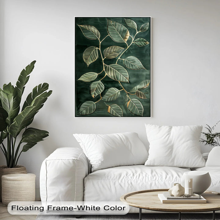 Golden Vein Harmony – Dark Green Leaf Canvas Print - MyPhotoStation