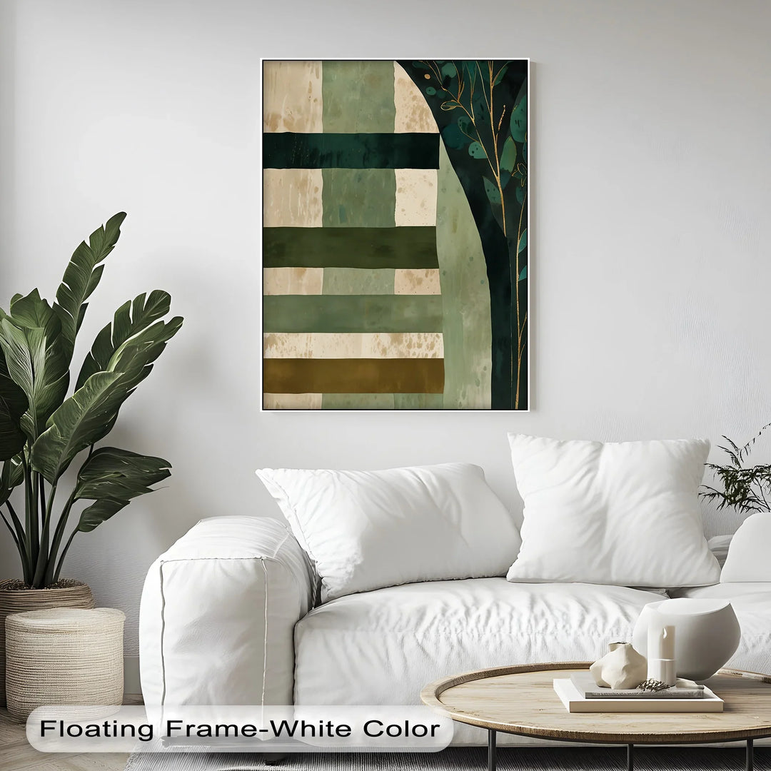Verdant Tapestry – Botanical Stripe Abstract Canvas Print - MyPhotoStation