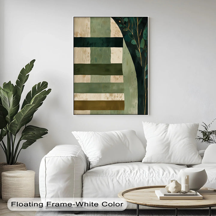 Verdant Tapestry – Botanical Stripe Abstract Canvas Print - MyPhotoStation