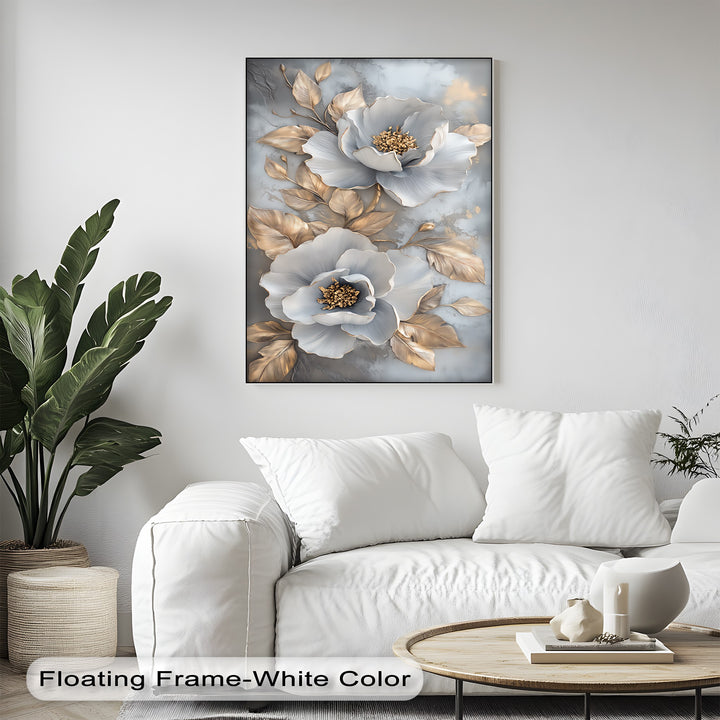 Metallic Petal Elegance – Gold and Silver Floral Canvas Print