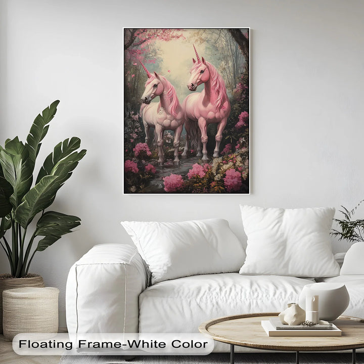 Pink Unicorns in Enchanted Forest - Animal Canvas Print - MyPhotoStation