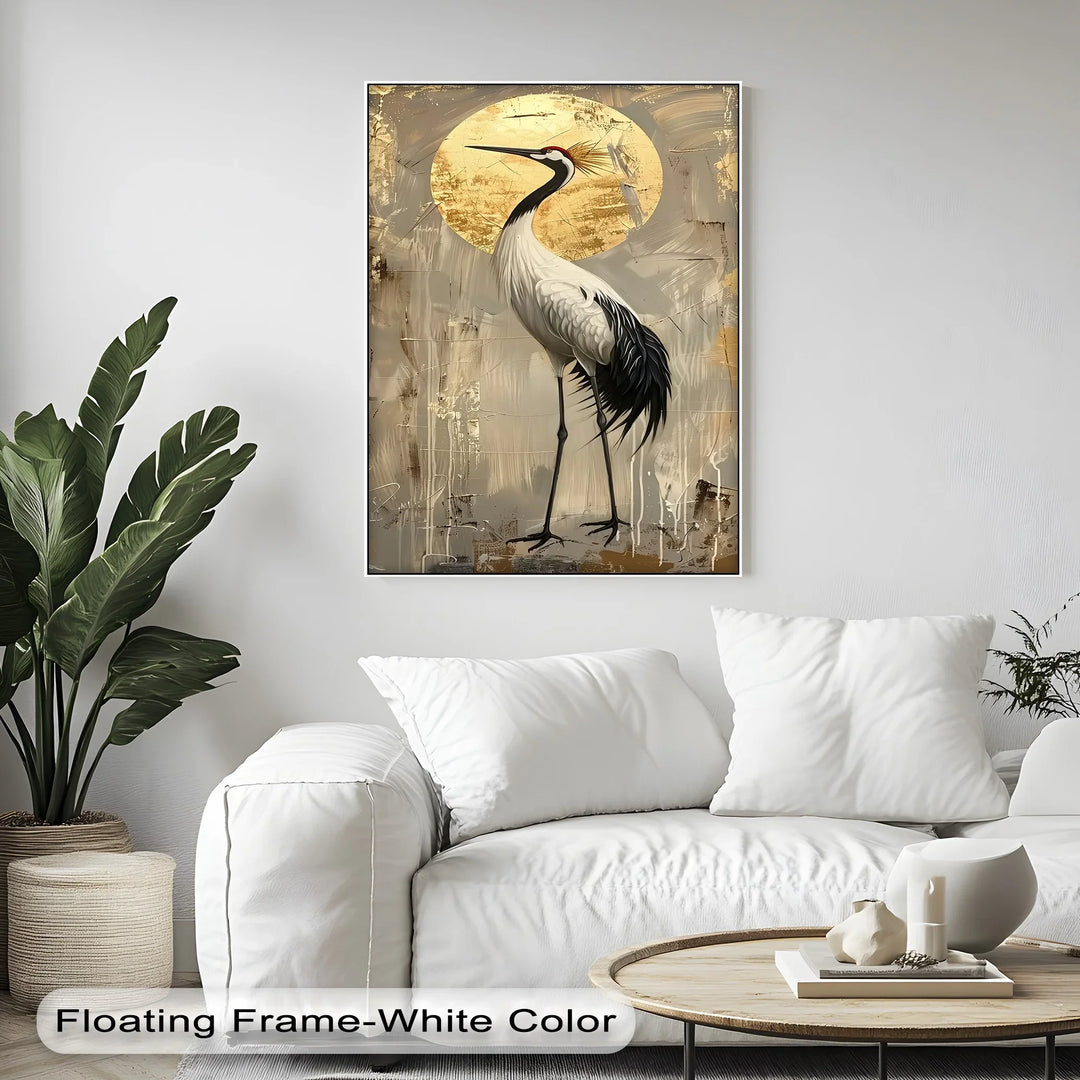 Golden Sun and Standing Crane – Elegant Crane Animal Canvas Print - MyPhotoStation