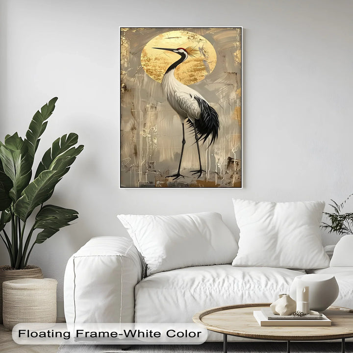 Golden Sun and Standing Crane – Elegant Crane Animal Canvas Print - MyPhotoStation