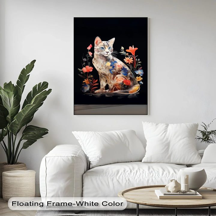 Botanical Gaze – Floral Patterned Cat with Blue Eyes Cat Canvas Print - MyPhotoStation