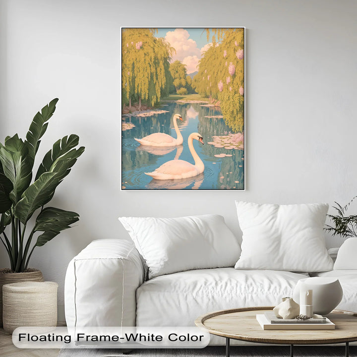 Serene Swan Pair on Lily Pond – Nature Animal Canvas Print - MyPhotoStation