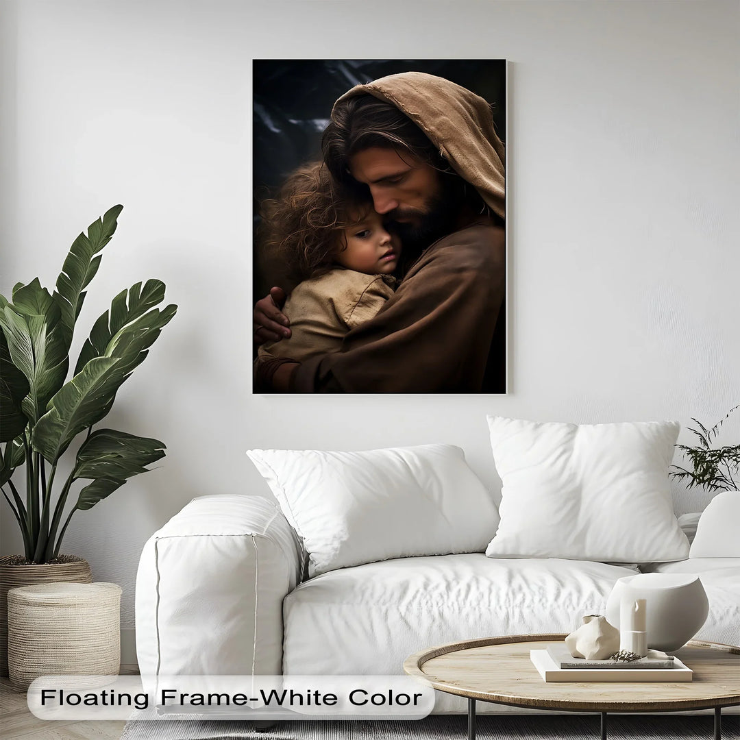 This intimate custom canvas print depicts a sacred bond—perfect for inspiring faith and family love.

