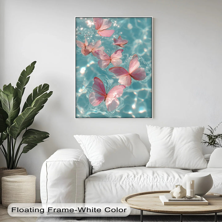 Floating Pink Butterflies Over Water – Dreamy Canvas Print - MyPhotoStation