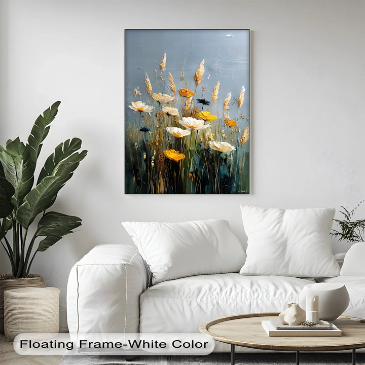 Harvest Bloom – textured botanical canvas print with floral grain details.

