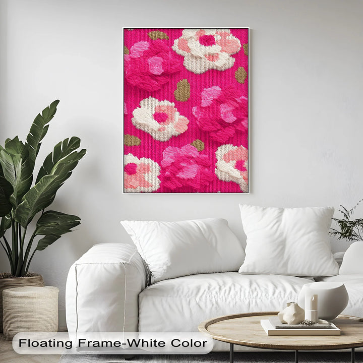 Bold Pink Floral Knit Pattern – Modern Yarn Texture Canvas Print - MyPhotoStation