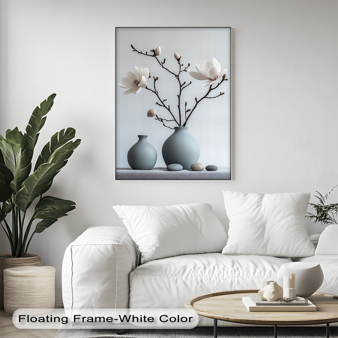 Minimalist Magnolia Harmony – Soft White Floral Canvas Print