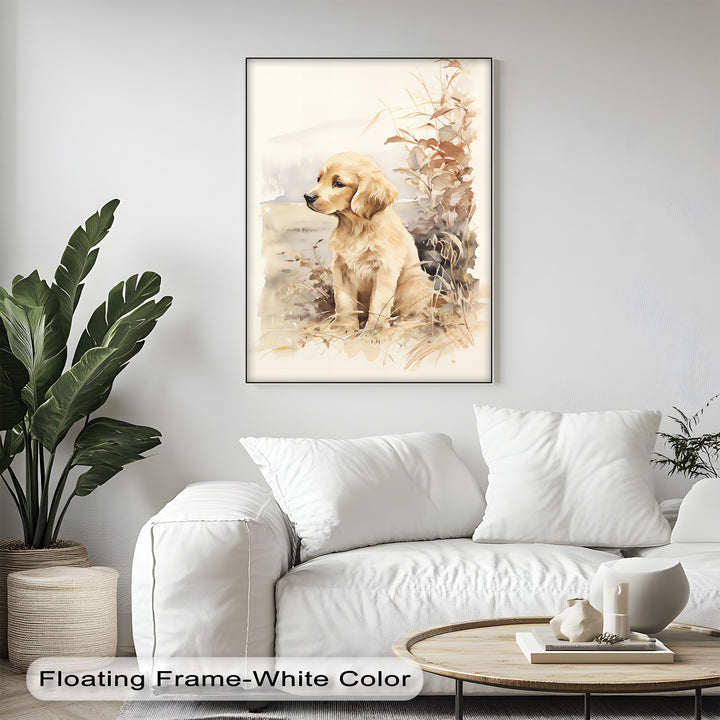 Golden Retriever in Autumn Light – Vintage Style Puppies Canvas Print