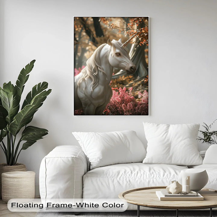 Elegant White Fantasy Horse in Woodland - Animal Canvas Print - MyPhotoStation