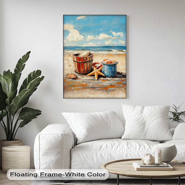 Beach Day Memories – Vibrant Coastal Bucket Scene Canvas Prints