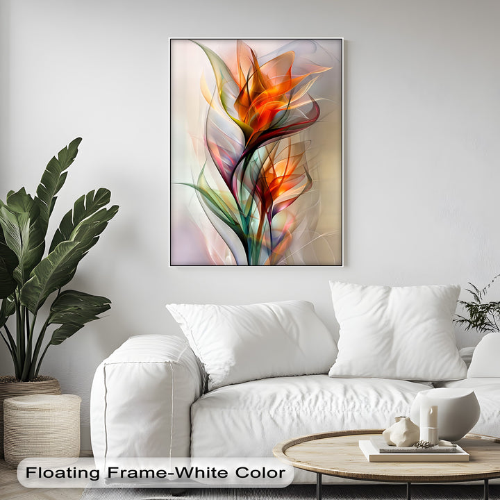 Soft, flowing abstract floral shapes in warm orange and green define these high quality canvas prints.