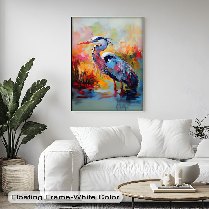 Vibrant Heron in Sunset Hues – Abstract Wildlife Canvas Print