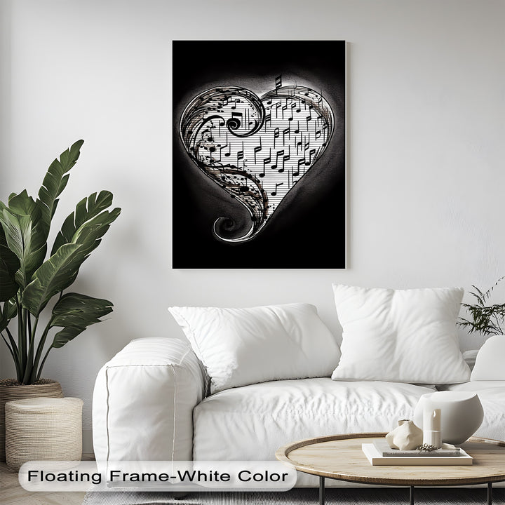 Let your walls sing with this passionate photo canvas—a heart formed from lyrical notation.


