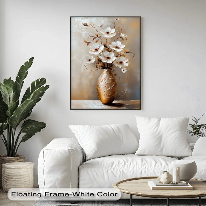 Golden Bloom – Elegant White Floral Arrangement Canvas Print - MyPhotoStation