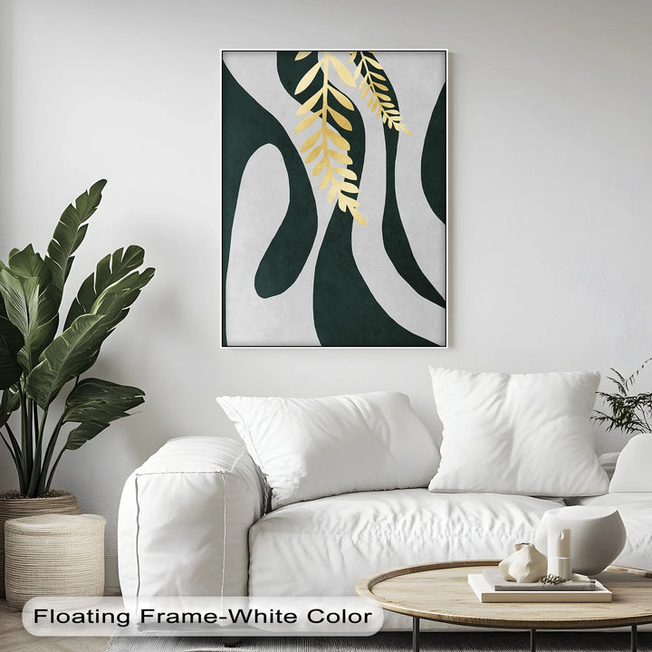 Golden Fern Over Emerald Flow – Minimal Botanical Canvas Print - MyPhotoStation