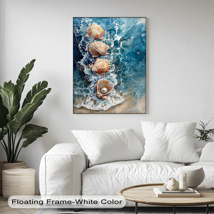 Pearls and waves collide in this luxurious framed canvas wall accent.

