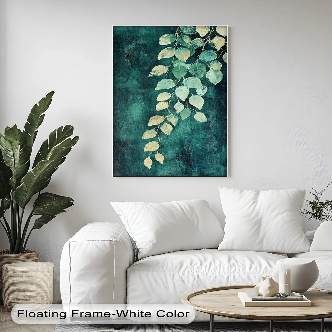 Golden Eucalyptus Cascade – Elegant Leaf Branch Canvas Print - MyPhotoStation