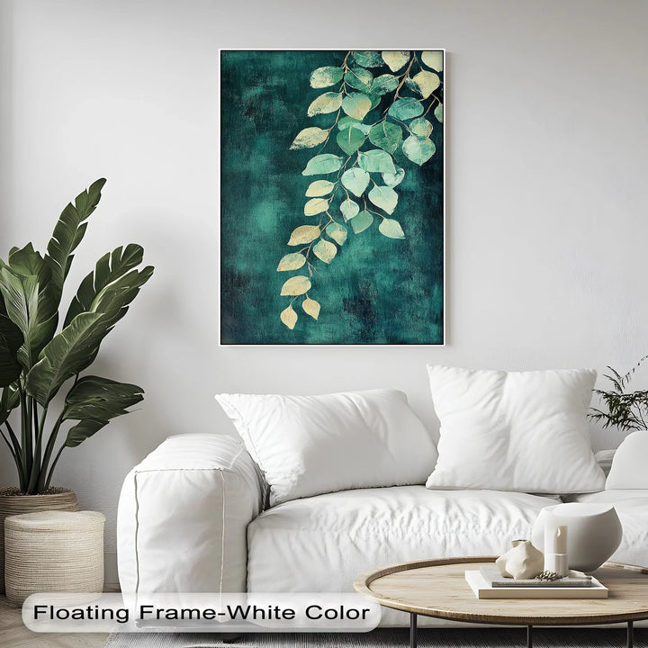 Golden Eucalyptus Cascade – Elegant Leaf Branch Canvas Print - MyPhotoStation