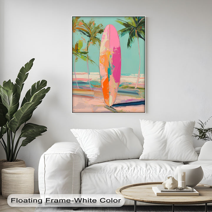 Sunset Ride – Vibrant Surfboard Beach Scene Canvas Print