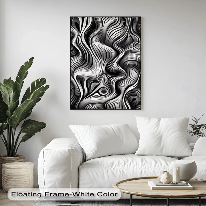 Flowing Dimensions – Abstract Waveform in Black & White Canvas Print - MyPhotoStation