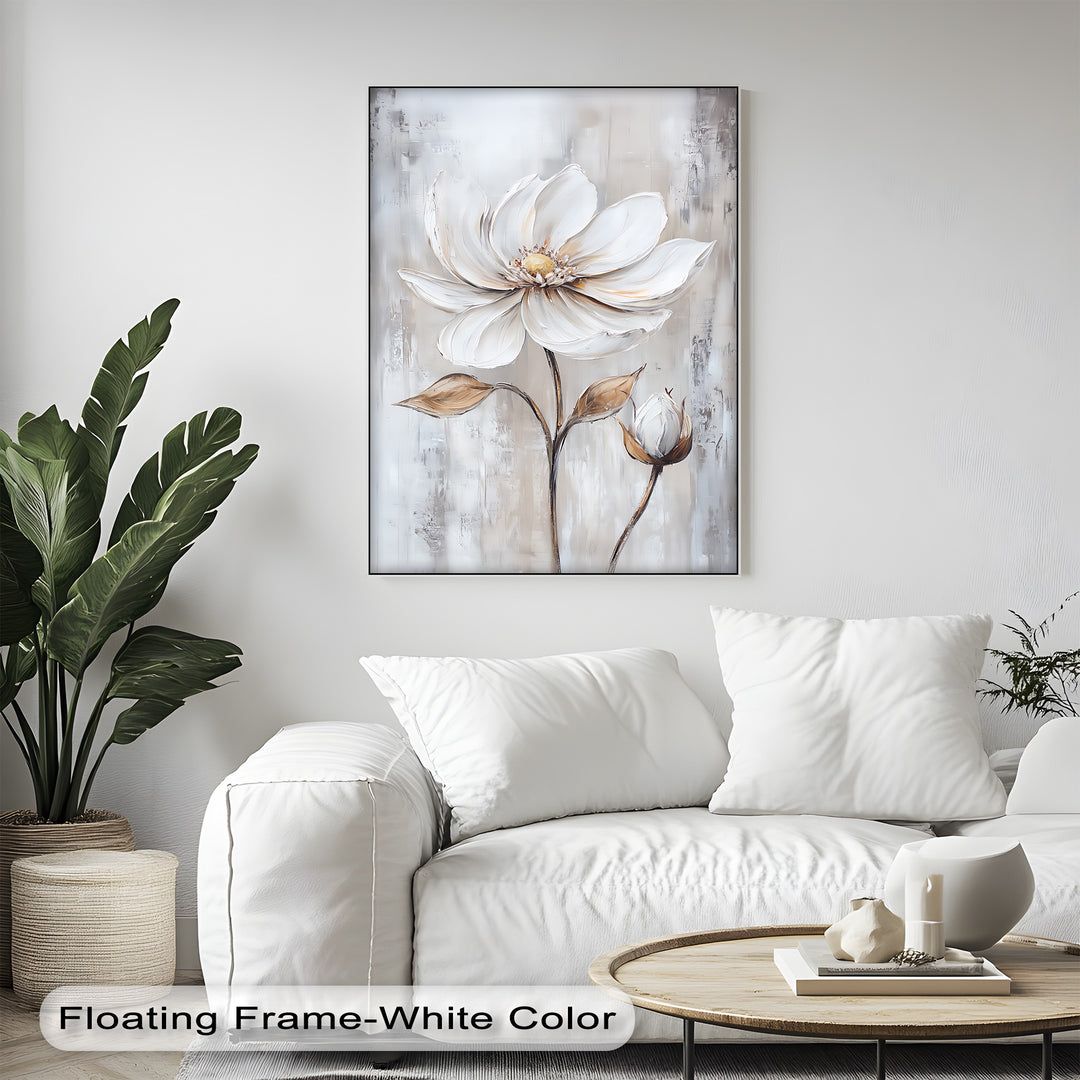 White Petal Blossom with Golden Hints – Elegant Floral Canvas Print