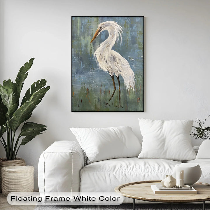 Graceful White Heron – Minimalist Bird Canvas Print - MyPhotoStation